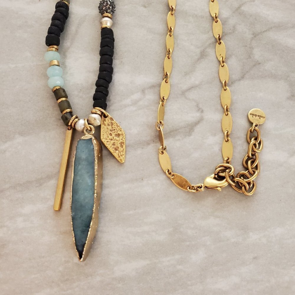 ✨ Stella and Dot Labradorite Artisan Druzy Beaded Stone Pave Rhinestone Pendant - Picture 2 of 14